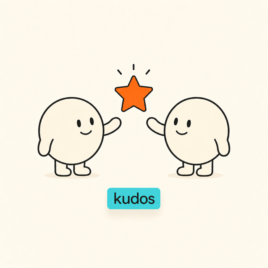 Two buddies exchanging a kudos heart token mid-air