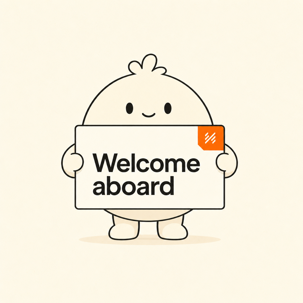 Cream egg on a pedestal with a welcome banner